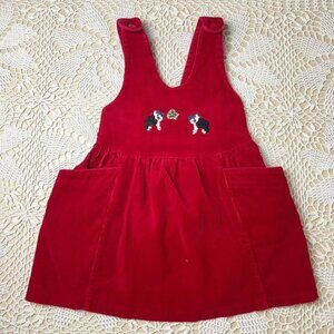 Vintage 1990s Rainbow Creek Girls 5 Years Red Big Dogs Embroidered Jumper Dress